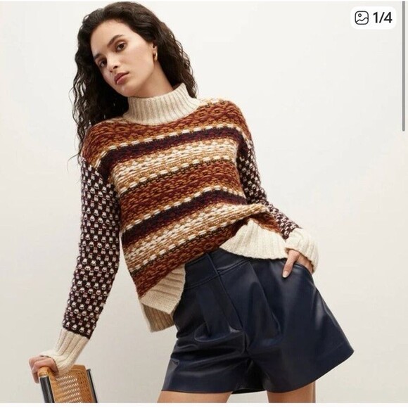 Veronica Beard Clary Size S Alpaca Merino Wool Blend Sweater Multi Ivory Brown - Picture 1 of 14
